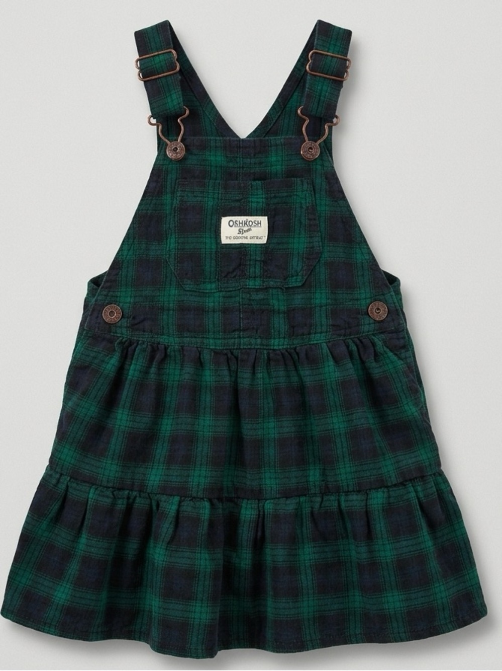 OshKosh B'gosh Green and Navy Plaid Overall Dress 3T